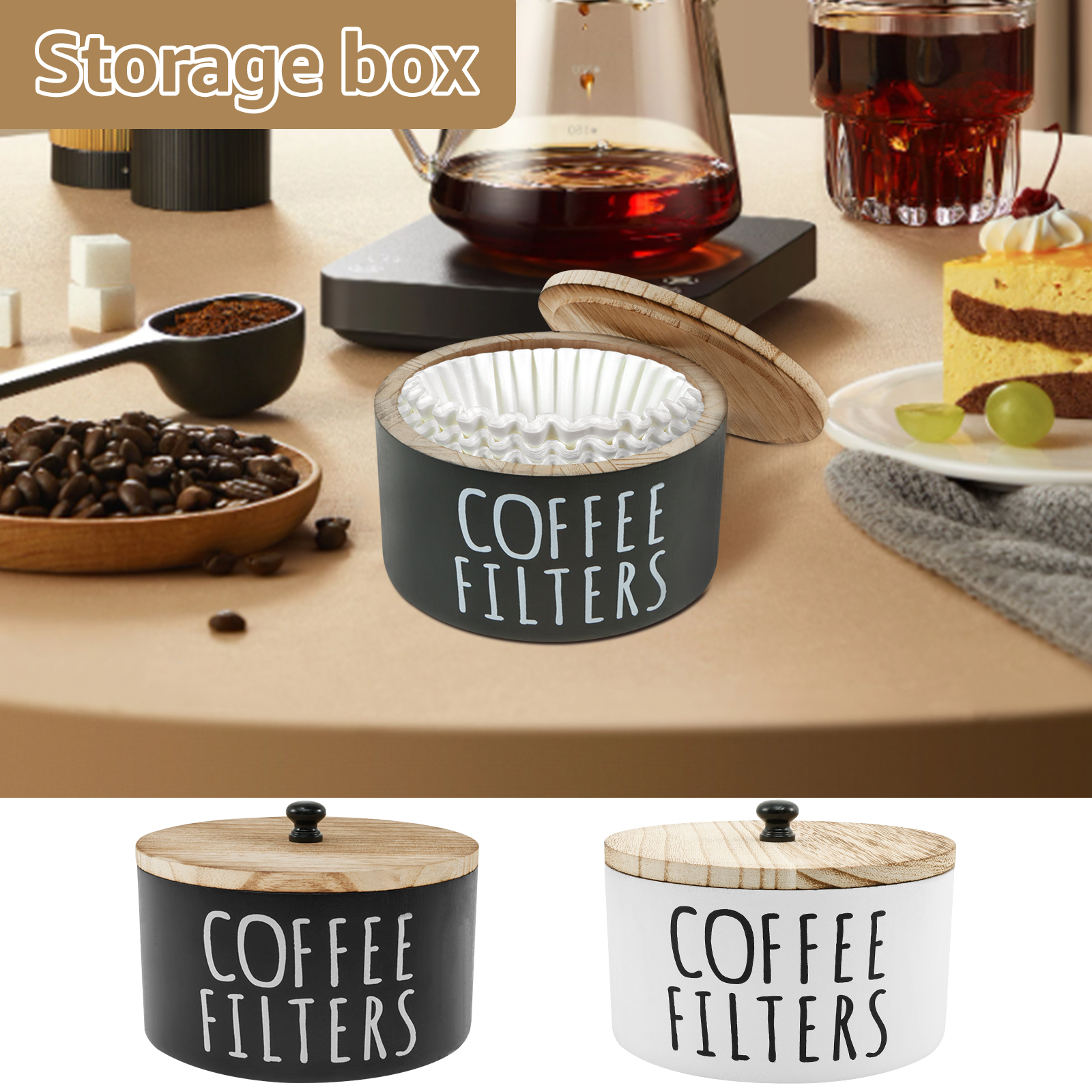 Coffee Equipment Organizer - Coffee Filter Holder with Lid Wooden