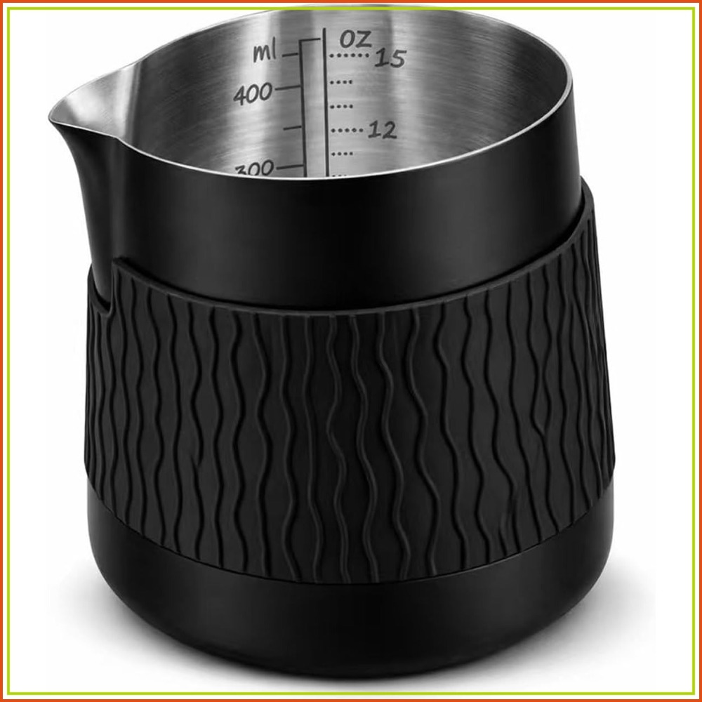 Milk Steaming Pitcher - Espresso Milk Frothing Pitcher, 15oz/450ml Wide